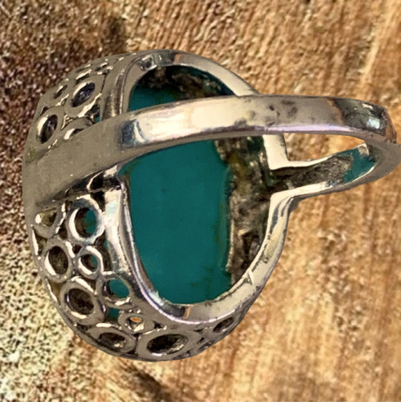 Gorgeous Sterling Silver Turquoise Filigree Circle Ring Size 6 Vintage - Picture 5 of 11